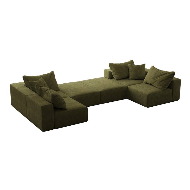 Oversized Chenille Upholstered Sectional Sofa Set Modular Couch Cloud Sleeper Sofa Bed with Ottomans and Pillows for Living Room