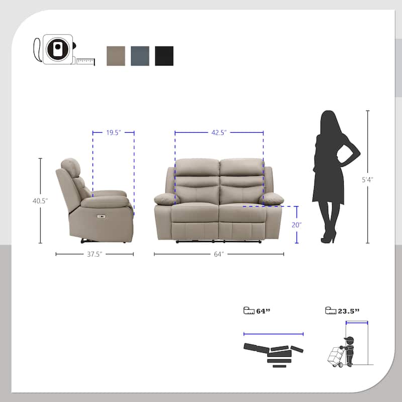 Peperomia Leather Match Power Double Reclining Loveseat