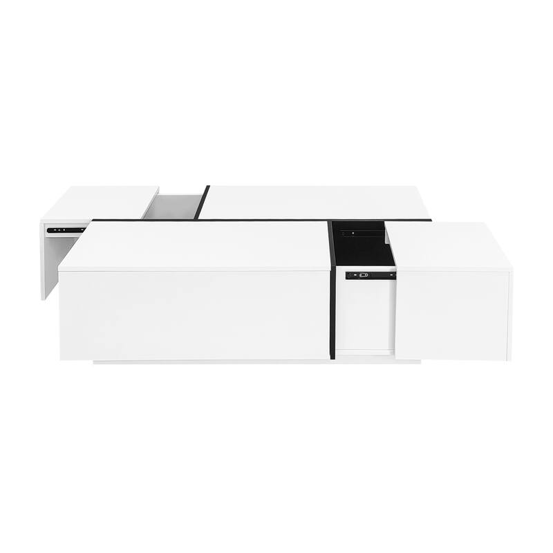 Extendable Coffee Table with Hidden Storage Compartments and 2 Drawers, Multi-Functional Center Table with High-Gloss Finish