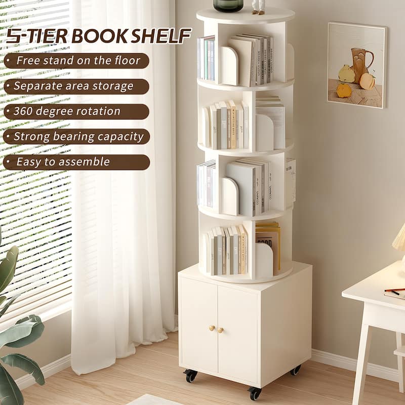 Anmytek 360 Rotating Corner Bookshelf with Wheels Space Saving Storage for Small Rooms