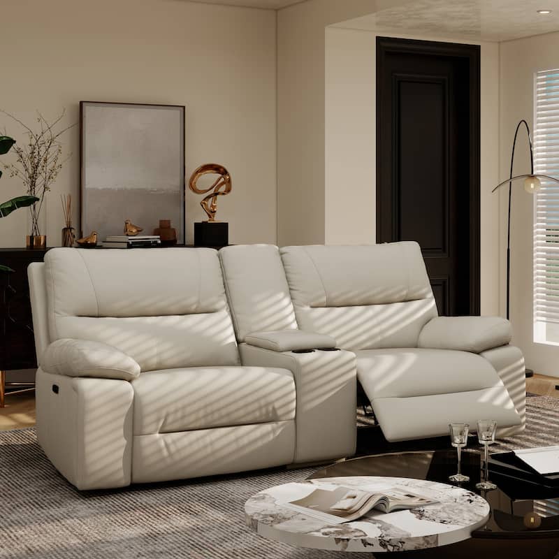 Malibu 79" 2-Piece Leather Power Reclining Loveseat with Console and Cup Holders - Creame Taupe Beige Leather