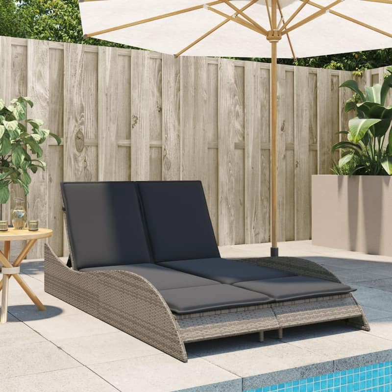 vidaXL Patio Sun Lounger Gray PE rattan Dual seat large outdoor lounger - 44.9" x 80.7" x 28.7"/ 1