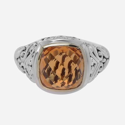 Charles Krypell Sterling Silver and 18K Yellow Gold, Citrine Gemstone Ring Sz. 6.5