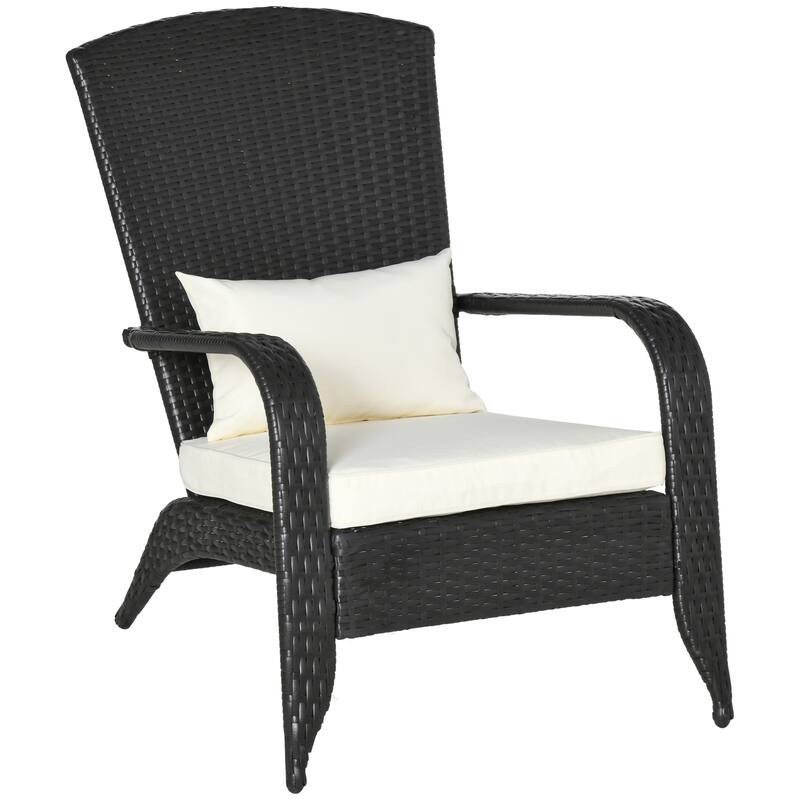 Outsunny Patio Classic Rattan Adirondack Chair, Outdoor PE Rattan Leisure Deck Chair, Ergonomic Armrest Chair Mixed Grey