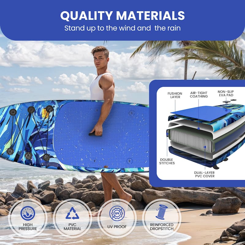 Inflatable Stand Up Paddle Boards with Premium SUP Paddle Board Accessories, Wide Stable Design, Non-Slip Comfort Deck