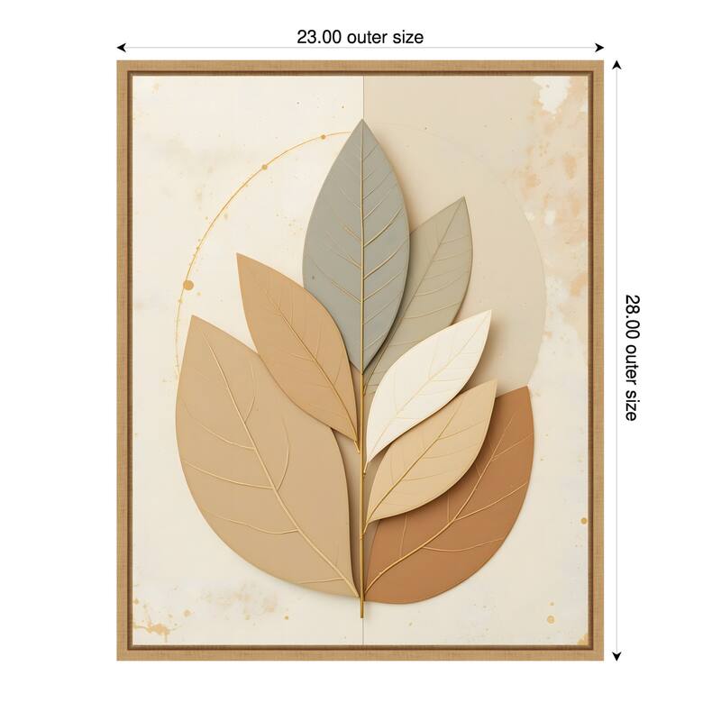 Neutral Leaves by Kintsugi99 Framed Canvas Wall Art Print - 23 x 28 in