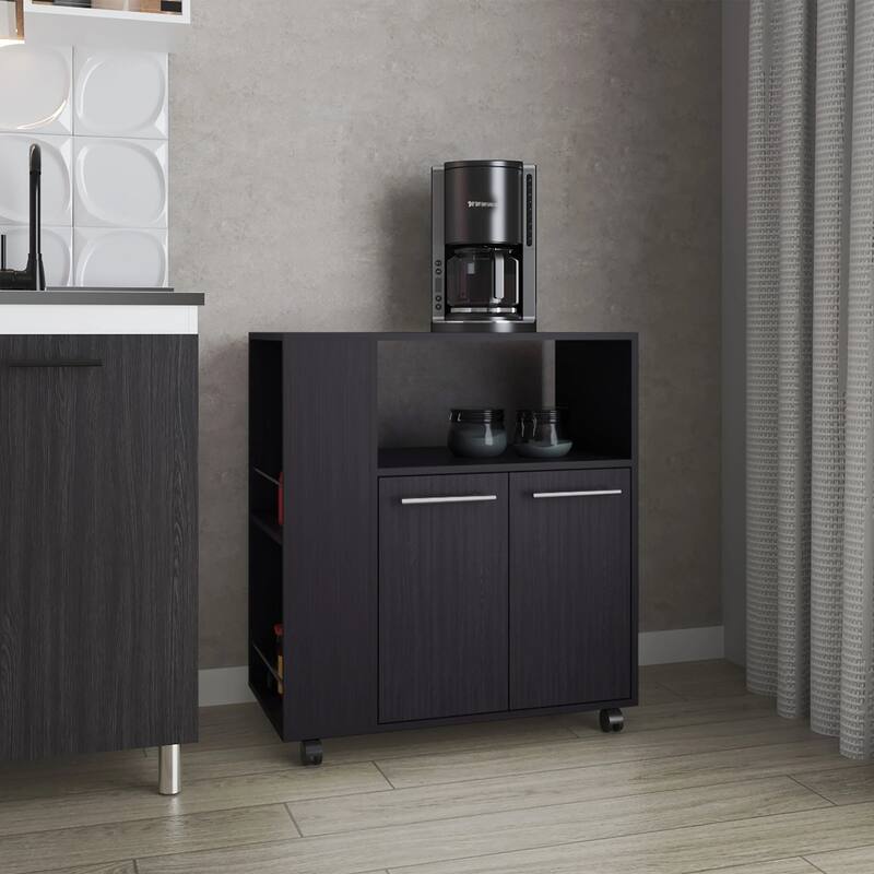 Wengue Kitchen cart with Microwave Shelf and Open Storage