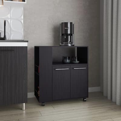 Wengue Kitchen cart with Microwave Shelf and Open Storage
