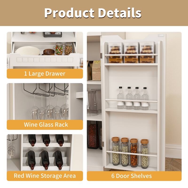 Kitchen Pantry Cabinet with 2 Drawers & Barn Doors, Freestanding Sideboard with Internal Storage Rack & Open Compartments