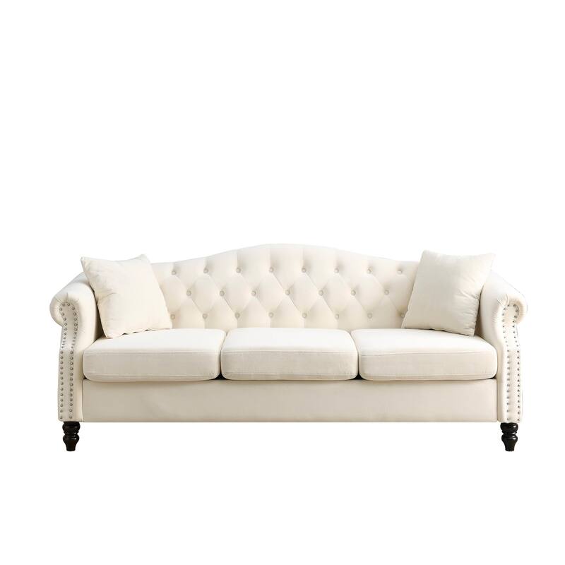 2-Pieces Chesterfield Velvet 3+2-Seater Combination Sofa Set with Nailhead Trim, Tufted Low Back, and Removable Cushions