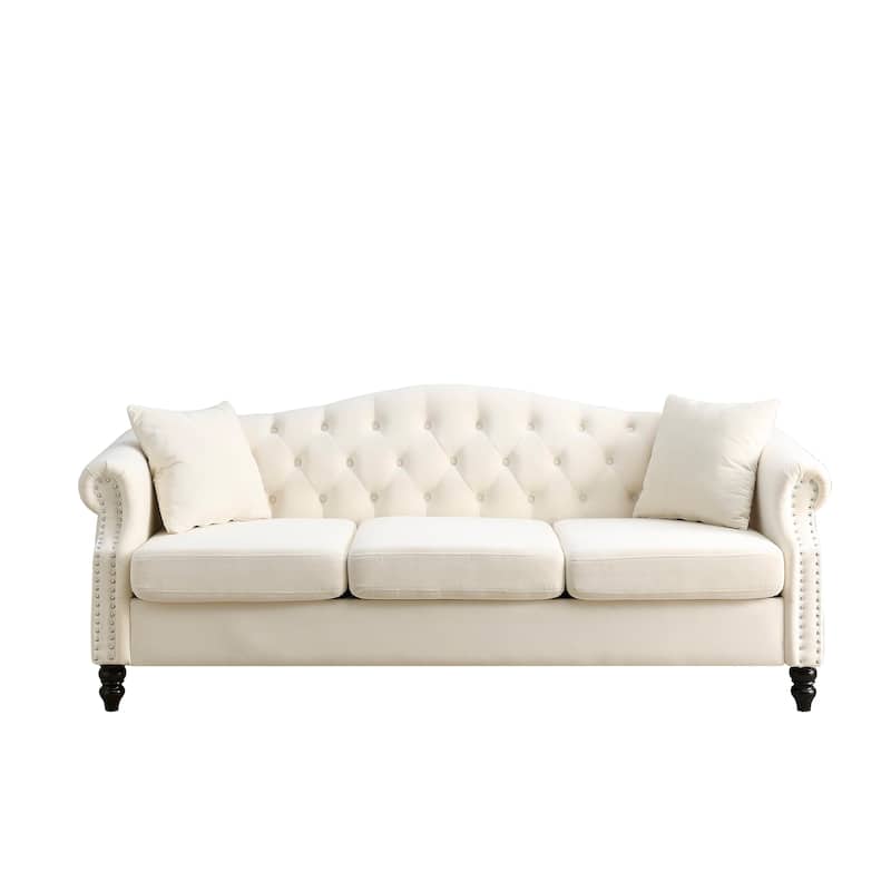 Chesterfield 79" Velvet Tufted Sofa with Pillows