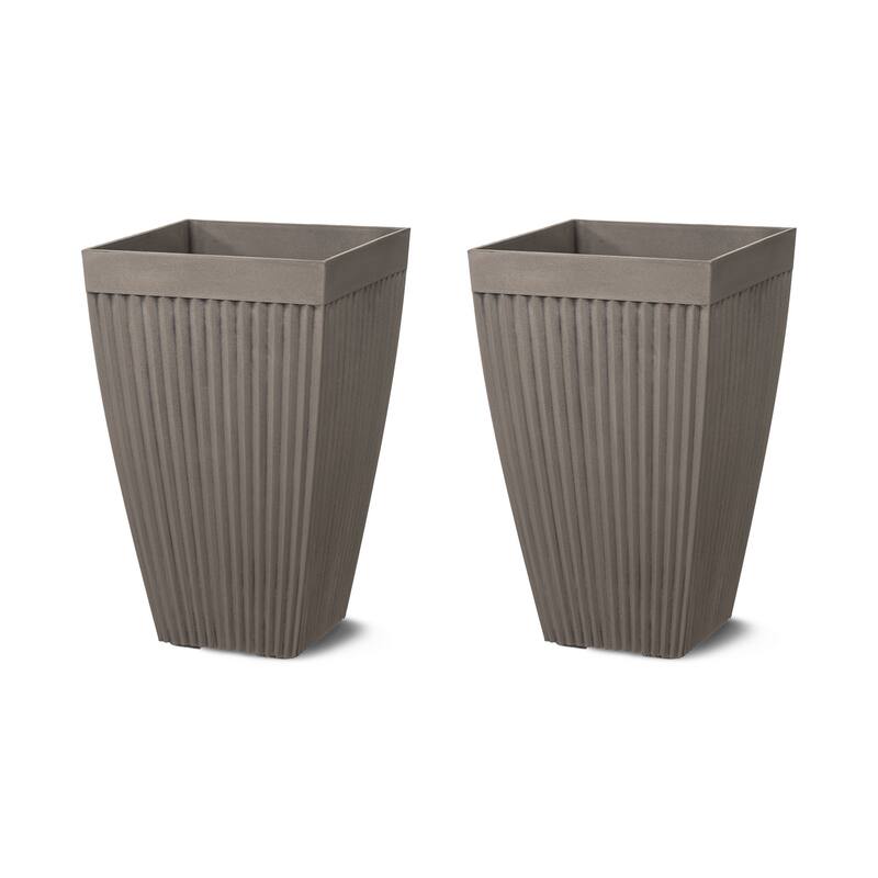 Glitzhome Set of 2 Eco-Friendly Oversized Faux Concrete Fluted Plant Pots Flower Planter Porch Decor