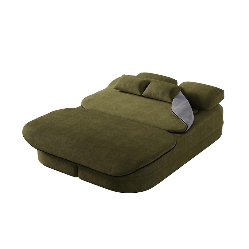 75''2-in-1 Foldable Sofa,Convertible Sleeper Foam Chenille Floor folding Sofa Bed with Multi Functional Blanket,Lounge Sofa