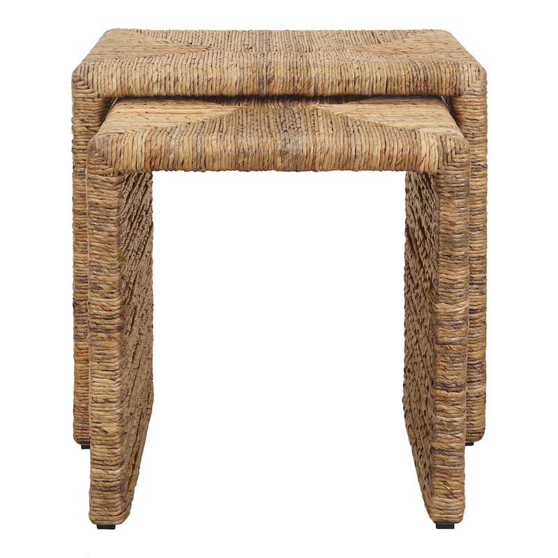 NPD Furniture Kanza Woven Abaca Rectangular Nesting Side Tables, Set of 2