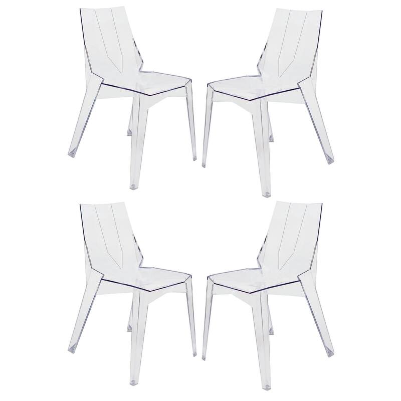 Outdoor Dining Chair Set of 4, Geometric Design, Transparent Clear