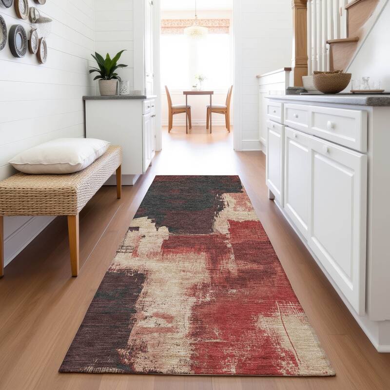 Premium Washable Super Soft Abstract Chic Mayfield Rug - Brick - 2'3" x 7'6"
