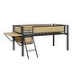 preview thumbnail 32 of 69, Metal Loft Bed with Rectangular Desk, LED lights, Storage Shelves and Hanging Storage Compartments, Safety Guard and Ladder