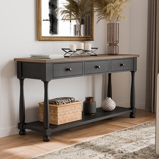 Furniture of America Lucan Modern Farmhouse Weathered Black and Brown Wood 3-Drawer Sofa Table with Open Shelf