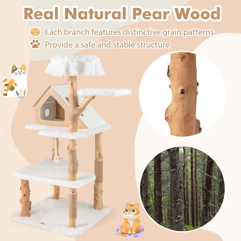Costway 60" Tall Solid Wood Cat Tree with 2 Perches Condo Jute - See Details
