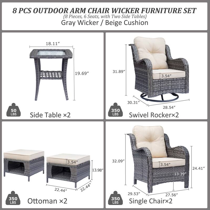 Rattan Wicker Outdoor Patio Conversation Sets with Swivel Rocker Chair