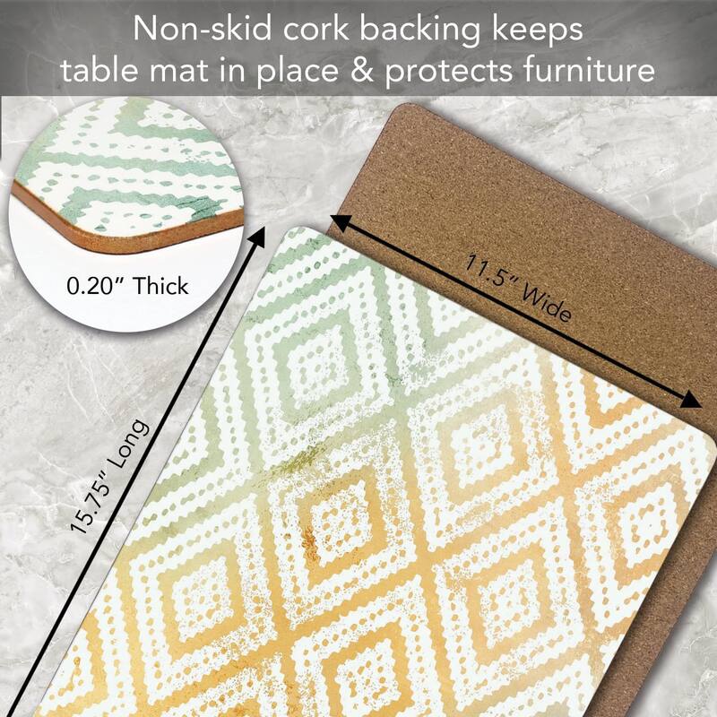 Geometric Mohave Decorative Hardboard Placemats with Protective Cork Backing 4 Pack Heat Tolerant and Easily Wipes Clean