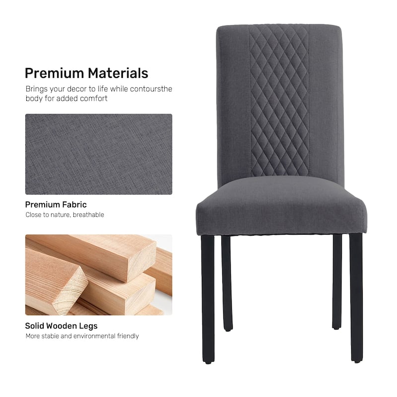 Tufted Upholstered Wooden Dining Chairs with Diamond-Pattern (Set of 2)