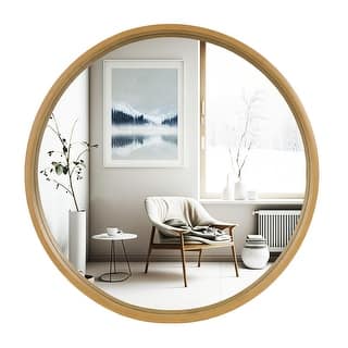 Classic Wooden Frame Farmhouse Round Wall Mirror