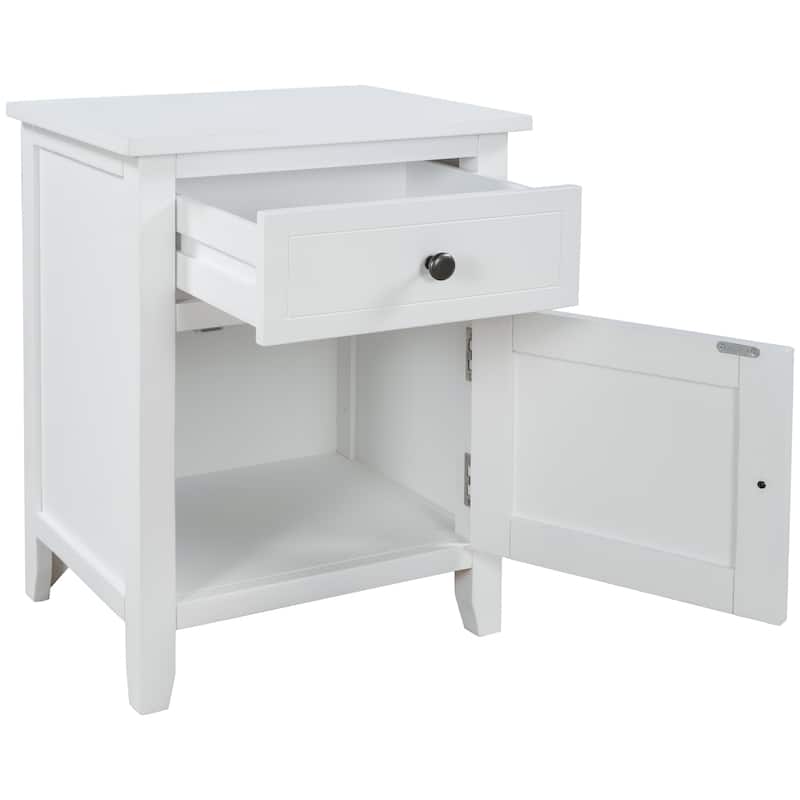 1 Drawer End Table Solid Wood, with 1 Cabinet
