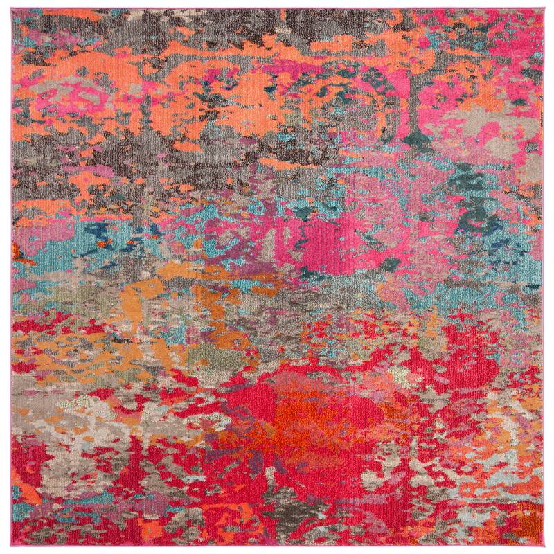 SAFAVIEH Monaco Fadime Boho Rug - 6'7" Square - Fuchsia/Blue