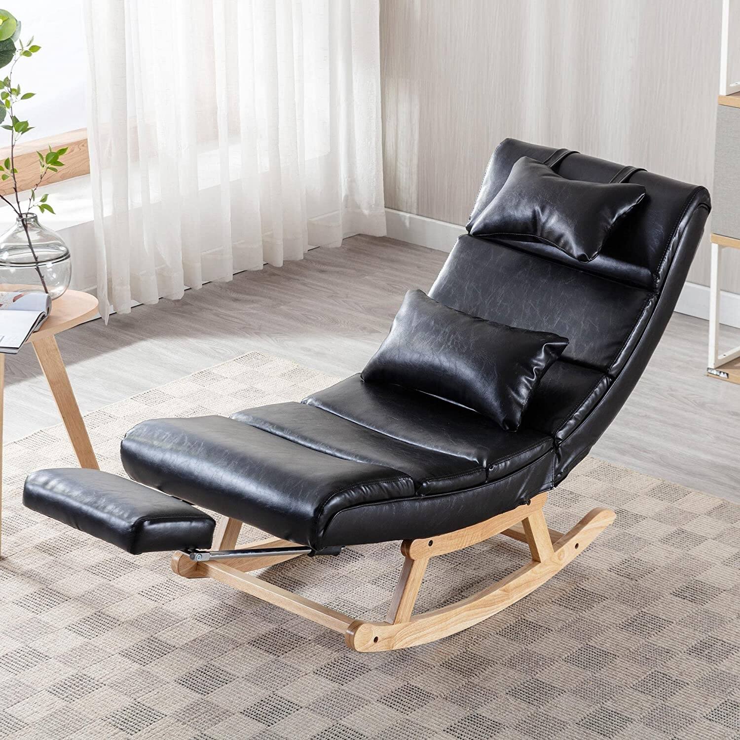Ergonomic Rocking Chair with High Backrest and Cozy Armrest, Black PU Bed Bath & Beyond 37587909