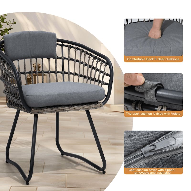 Outdoor Wicker Chairs Patio Dining Chairs Cushioned PE Rattan Seating Set