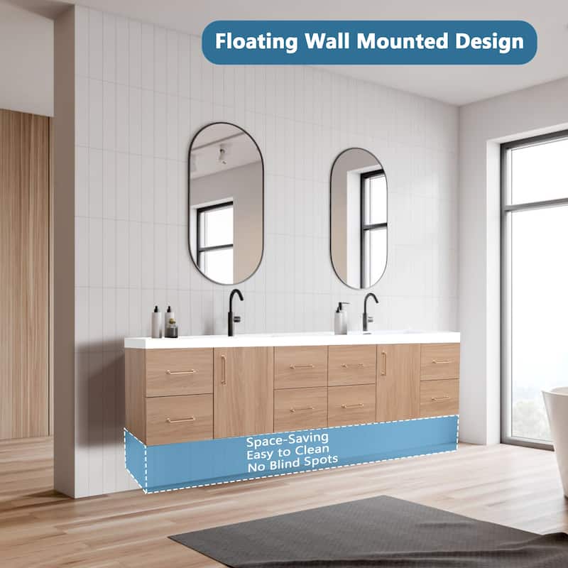 AlbyonD 72" 84" Floating Bathroom Vanity with Sink and Faucet, Natural Oak
