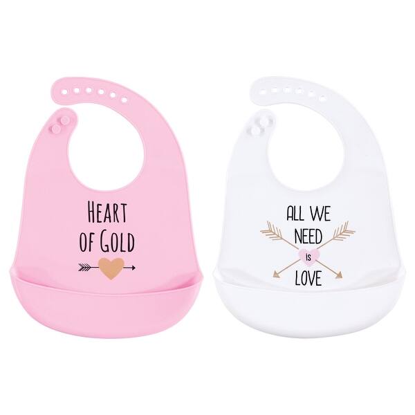 slide 1 of 1, Hudson Baby Infant Girl Silicone Bibs 2pk, Gold Heart, One Size - Gold Heart - One Size One Size - Gold Heart