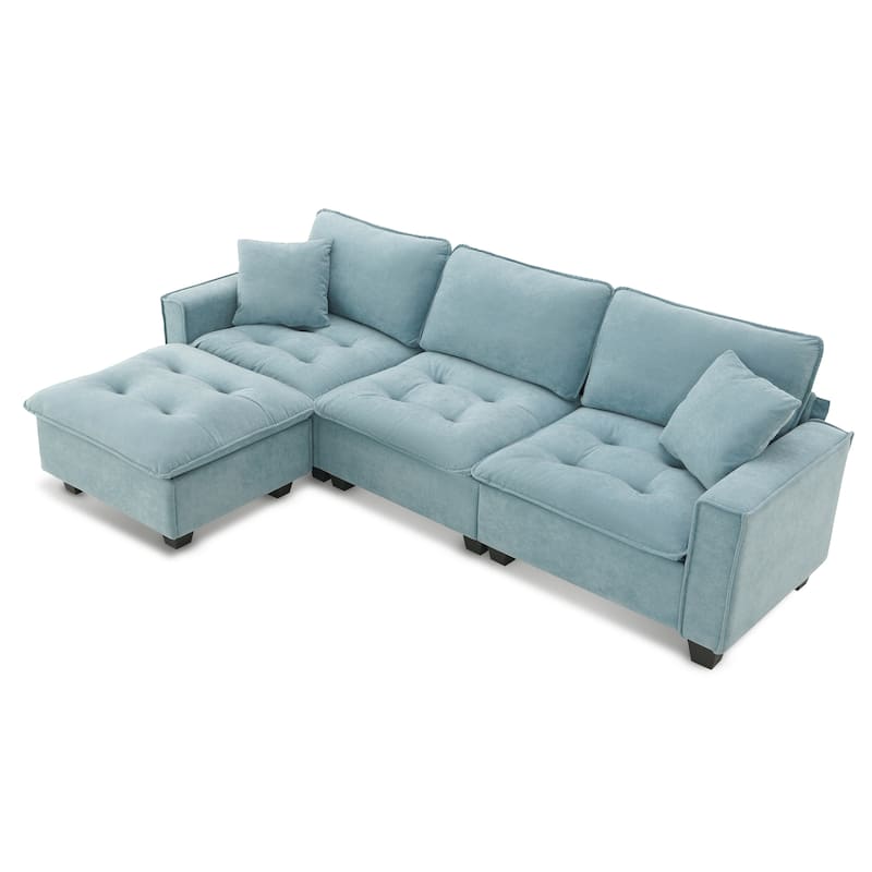 100" L-Shaped Convertible 4 Seater Sectional Sofa with Removable Ottoman and Matching Pillows, Perfect for Living Room