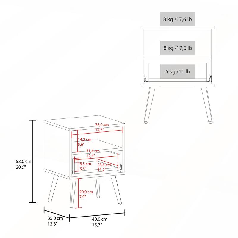 Compact 21-Inch High Nightstand with One Drawer and Open Shelf for Modern Bedrooms