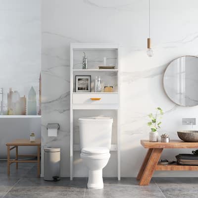Over the Toilet Storage Cabinet White with one Drawer and 2 Shelves