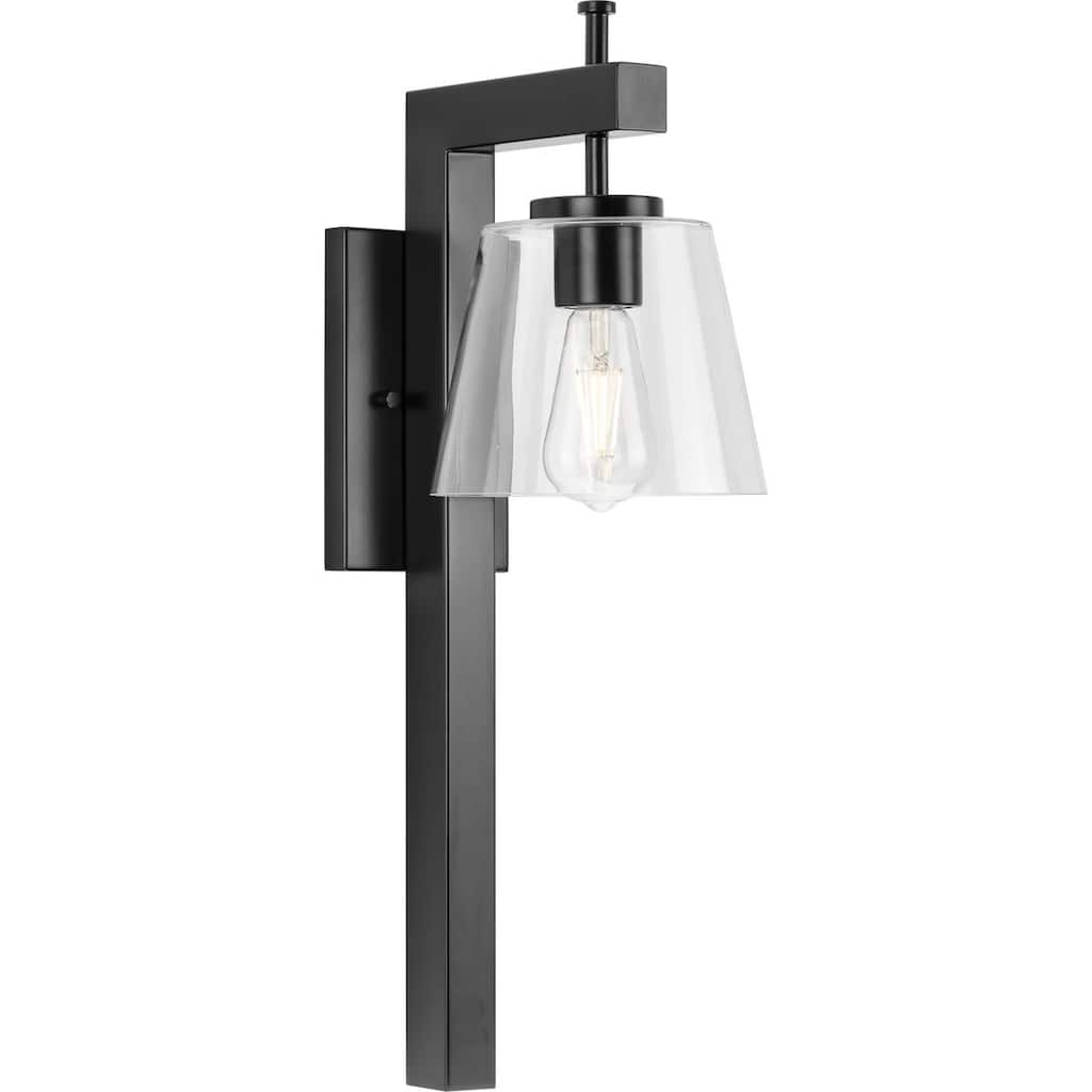 Saffert Collection One-Light New Traditional Matte Black Clear Glass Wall Light - 7.5 in x 10.25 in x 24.5 in