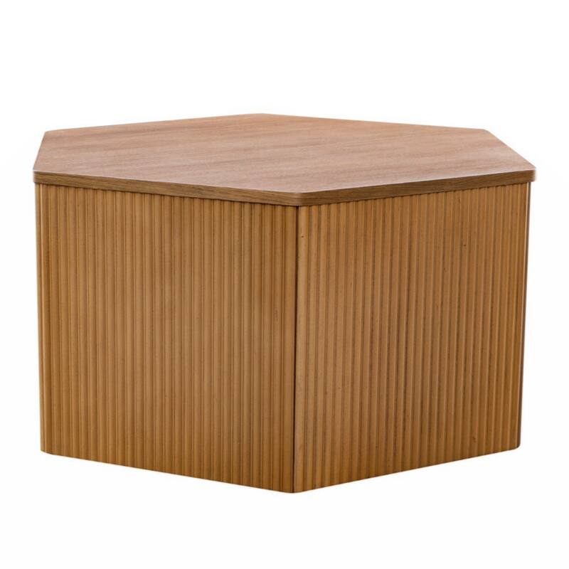 Fluted Hexagon Coffee Table with Natural Wood Color
