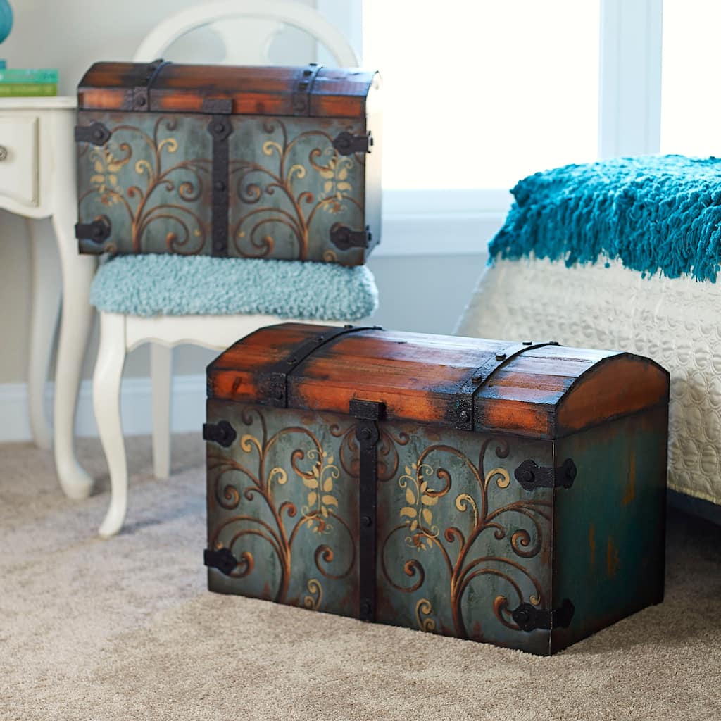 Household Essentials Decorative Trunk with Metal Accents and Lid with Latch - 14.5"L x 23.5"W x 16.0"H
