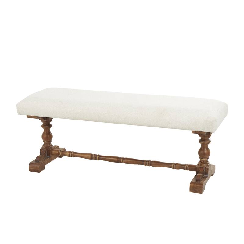 Fabric Home Bench with Brown Turned Legs - Cream - Roche River Decor