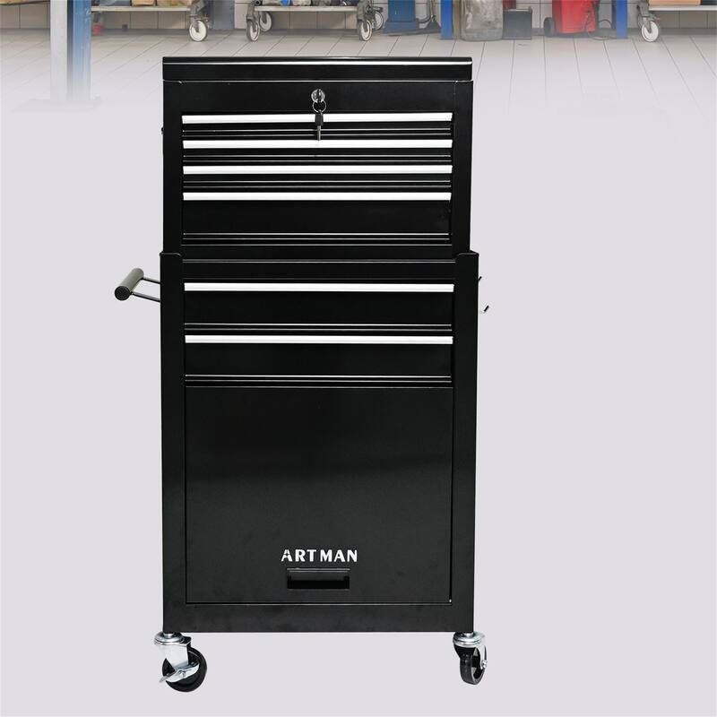 Detachable 6 Drawer Rolling Tool Cart w/ Bottom Cabinet,Foldable Doors