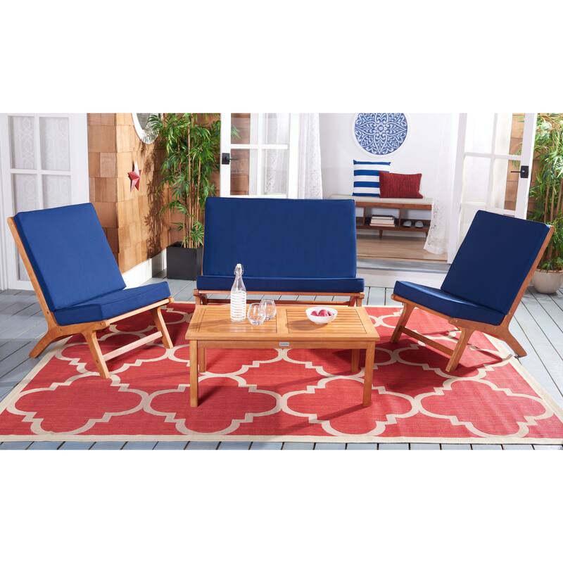 SAFAVIEH Outdoor Aryana 4-Piece Conversation Patio Set with Accent Pillow - 46W x 34D x 32H