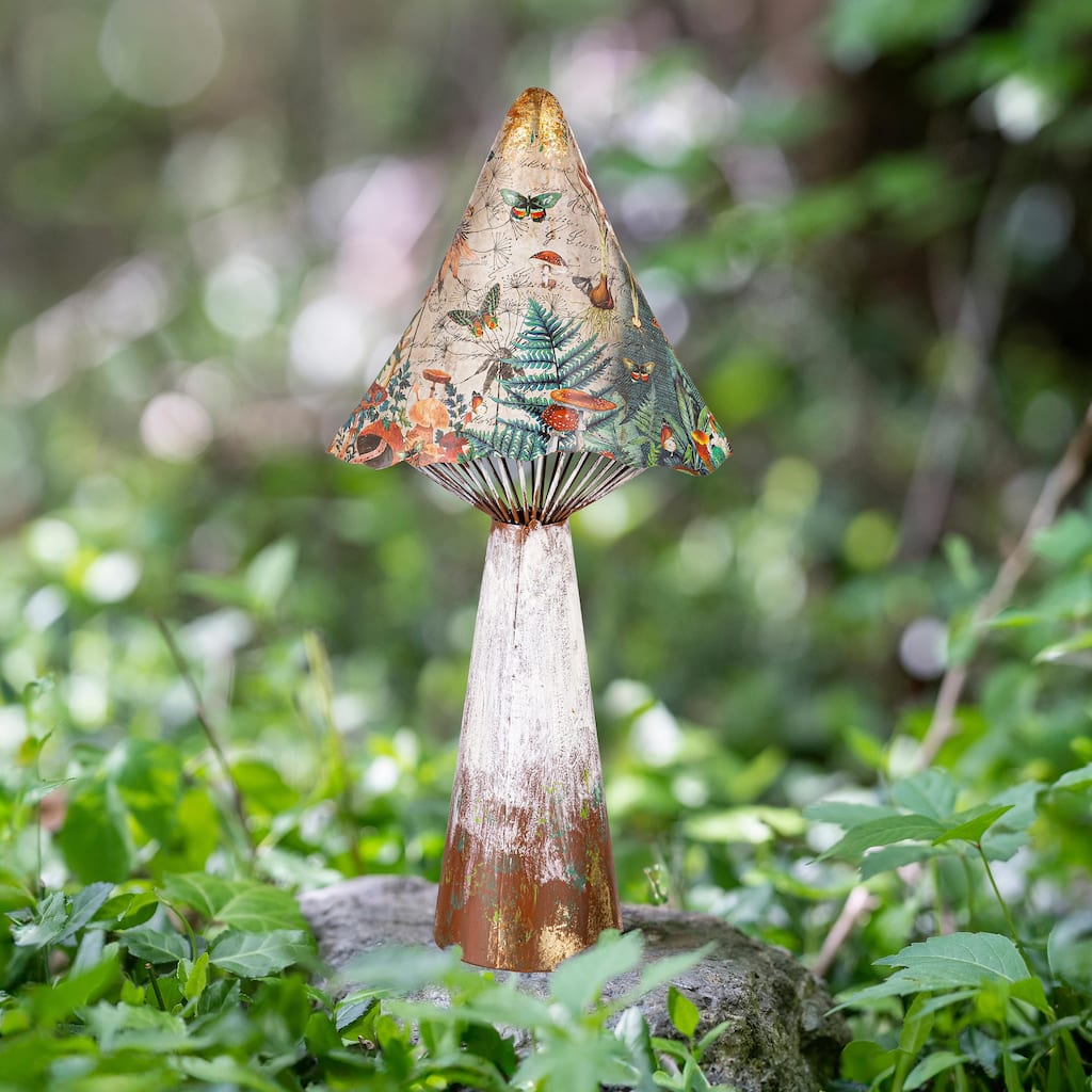 18 in. Printed Metal Mushroom Statuary