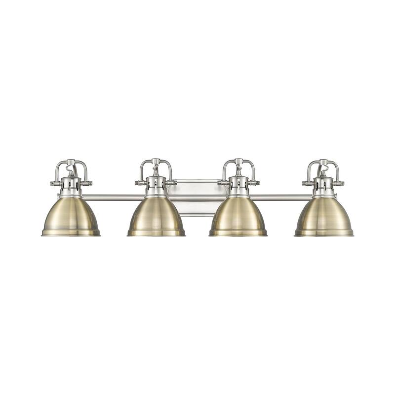 Yep by Golden Lighting Duncan 4-light Vanity in Pewter and Aged Brass shade