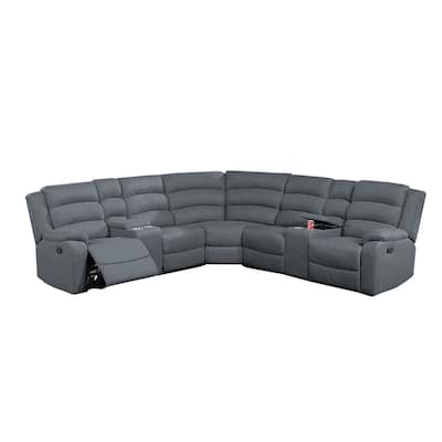 3 Piece Burlap-Like-Fabric Reclining Sectional Set with Console