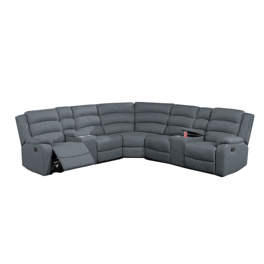 3 Piece Burlap-Like-Fabric Reclining Sectional Set with Console
