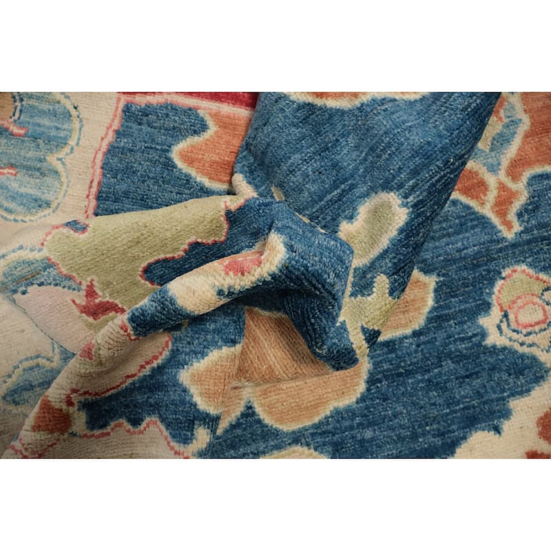 Hand Knotted Oriental 100% Wool Carpet Transitional All-Over Navy Blue & Blues Oushak Area Rug - 9' 10'' X 8' 2''