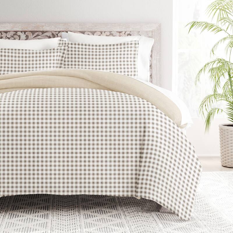 Becky Cameron 3-Piece Reversible Patterned Duvet Cover Set - Gingham Check Natural - King