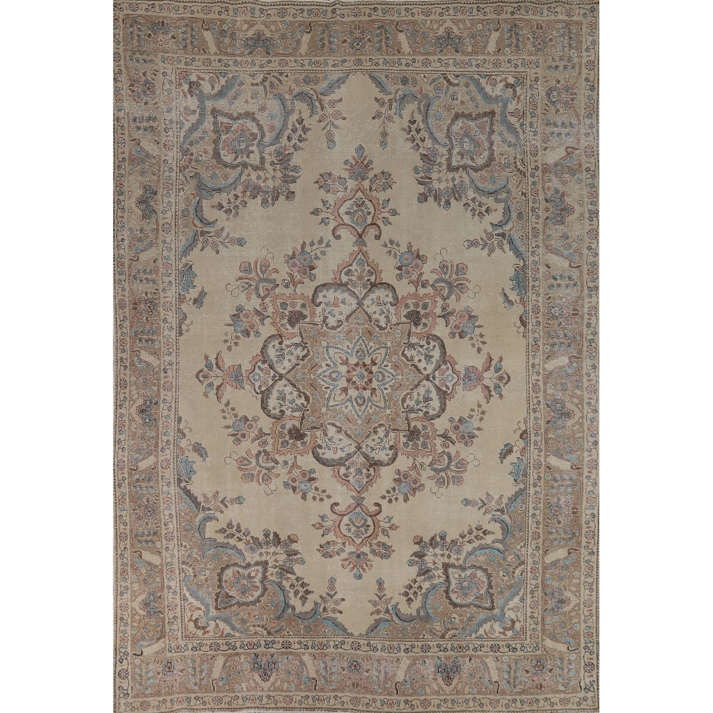Medallion Tabriz Persian Area Rug Floral Handmade Wool Carpet - 8'0"x 11'3"
