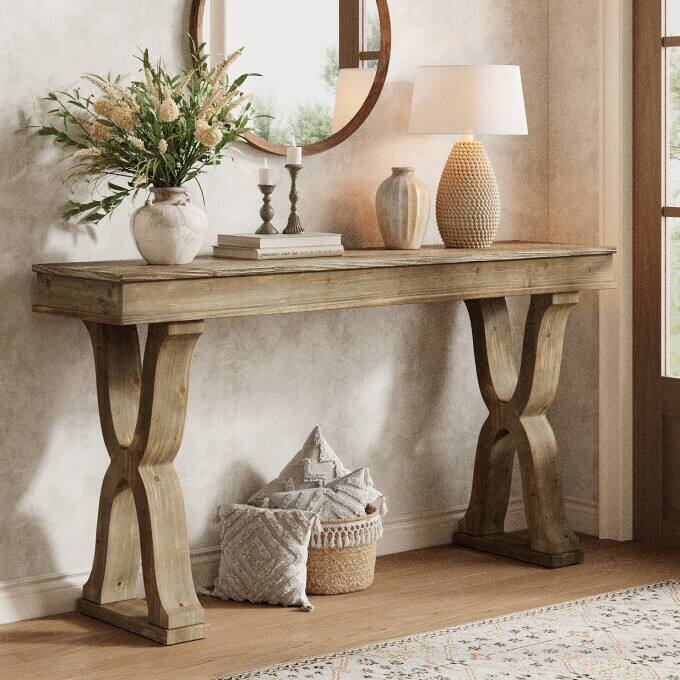 Solid Wood Console Table, Entryway Table, Long Sofa Side Hallway Foyer Table for Living Room